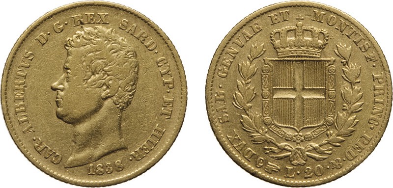 REGNO DI SARDEGNA. CARLO ALBERTO (1831-1849).
20 LIRE 1838 TORINO
Oro, 6,38 gr...