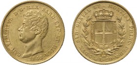 REGNO DI SARDEGNA. CARLO ALBERTO (1831-1849).
20 LIRE 1842 GENOVA 
Oro, 6,45 gr, 21 mm. SPL
D: CAR . ALBERTUS D . G . REX SARD . CYP . ET HIER . Te...