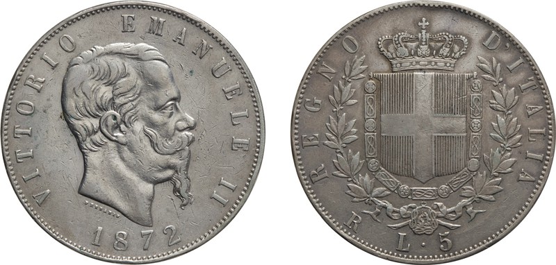 REGNO D'ITALIA. VITTORIO EMANUELE II (1861-1878). 
5 LIRE STEMMA 1872
Roma. Ar...