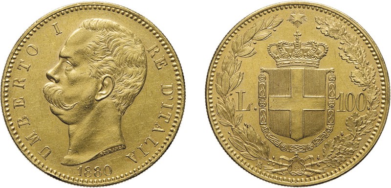 REGNO D'ITALIA. UMBERTO I (1878-1900).
100 LIRE 1880
Oro, 32,25 gr, 35 mm. Col...