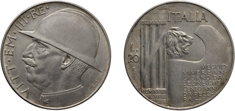 REGNO D'ITALIA. VITTORIO EMANUELE III (1900-1943). 
20 LIRE CAPELLONE 1928
Arg...