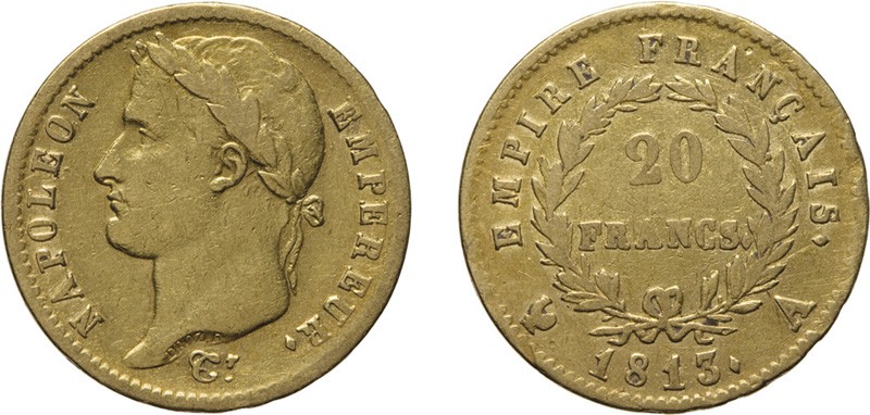 ZECCHE ESTERE. FRANCIA. NAPOLEONE I. 
20 FRANCHI 1813 PARIGI
Oro, 6,38 gr, 21 ...
