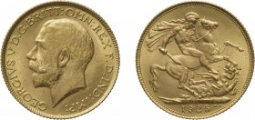 ZECCHE ESTERE. GRAN BRETAGNA (SUD AFRICA). 
GIORGIO V (1910-1936). 
SOVEREIGN (STERLINA) 1925 SA
Pretoria. Oro, 7,99 gr, 22 mm. 
D: Testa nuda a s...