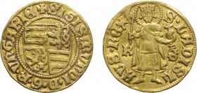 ZECCHE ESTERE. UNGHERIA. 
SIGISMONDO (1387-1437). GOLDGULDEN SIGLE K-S
Kremnitz. Oro, 3,52 gr, 20 mm. BB
D: + SIGISmVnDI . D. G. R. VnGARIE Scudo c...