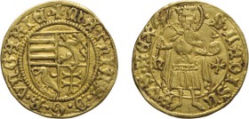 ZECCHE ESTERE. UNGHERIA. 
MATTIA CORVINO (1458-1490). GOLDGULDEN
Oro, 3,45 gr, 21 mm. BB. Molto rara.
D: + mAThIAS . D. G. R. VnGARIE . Scudo inqua...