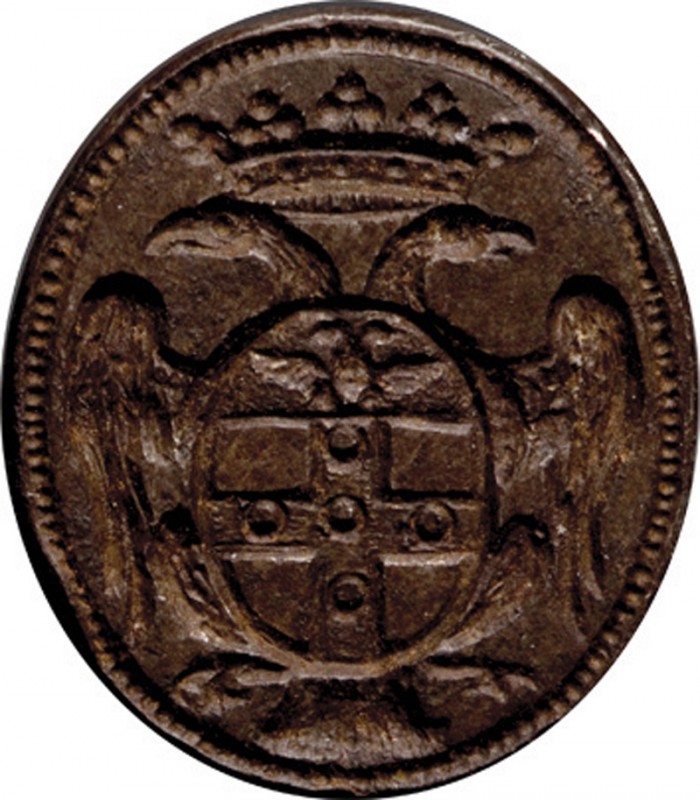 SFRAGISTICA. SIGILLO OVALE CON STEMMA PICCOLOMINI CORONATO
Bronzo, 15x17x9 mm