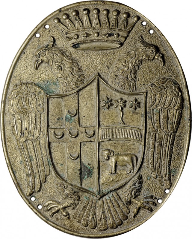PLACCHETTE. PLACCA OVALE STEMMA
Piccolomini con aquila bicefala coronata. 
Bro...