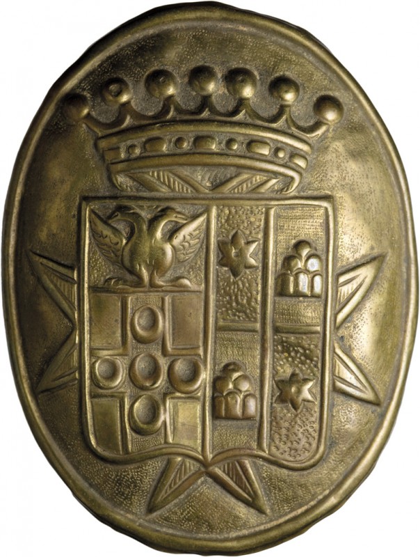 PLACCHETTE. PLACCA OVALE CON STEMMA
Piccolomini coronato.
Bronzo, 66x87 mm.
