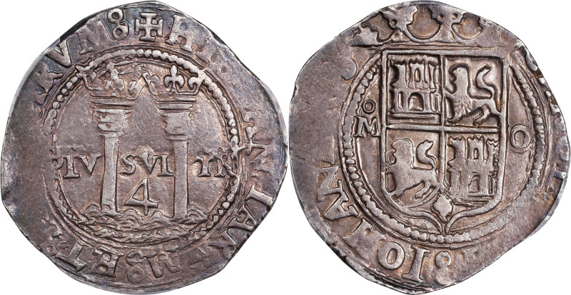 MEXICO. Cob 4 Reales, ND (1554-56)-Mo O. Mexico City Mint. Carlos & Johanna. PCG...