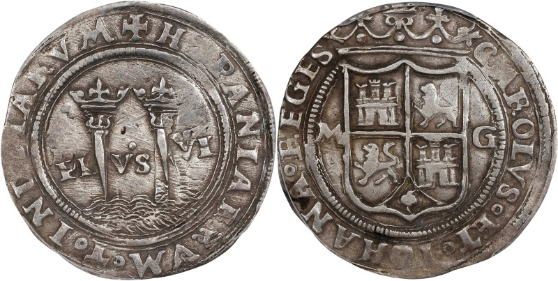 MEXICO. Cob Real, ND (1542-48)-M G. Mexico City Mint. Carlos & Johanna. PCGS AU-...