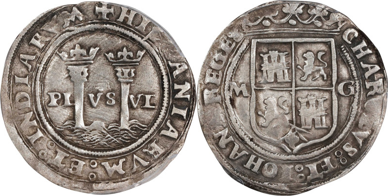 MEXICO. Cob Real, ND (1542-48)-M G. Mexico City Mint. Carlos & Johanna. PCGS EF-...