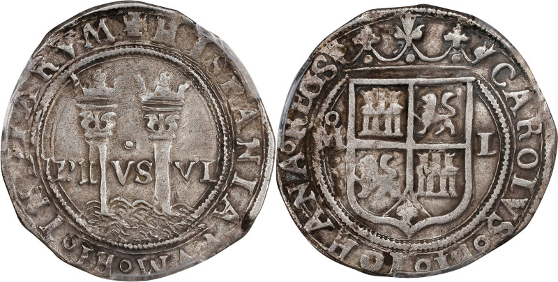 MEXICO. Cob Real, ND (1548-56)-Mo L. Mexico City Mint. Carlos & Johanna. PCGS EF...