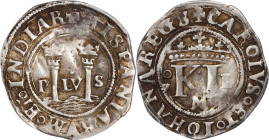 MEXICO. Cob 1/2 Real, ND (1548-56)-M L. Mexico City Mint. Carlos & Johanna. PCGS EF-40.

KM-6.5; Cal-50; Nesmith-87D. "Late Series". A well-centered...