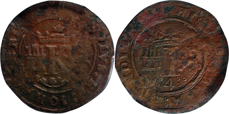 MEXICO. 4 Maravedis, ND (1542). Mexico City Mint. Carlos & Johanna. PCGS Genuine...