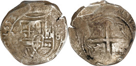 MEXICO. Cob 8 Reales, 1653-Mo P. Mexico City Mint. Philip IV. PCGS Genuine--Environmental Damage, VF Details.

KM-45; Cal-1356. Weight: 26.34 gms. S...