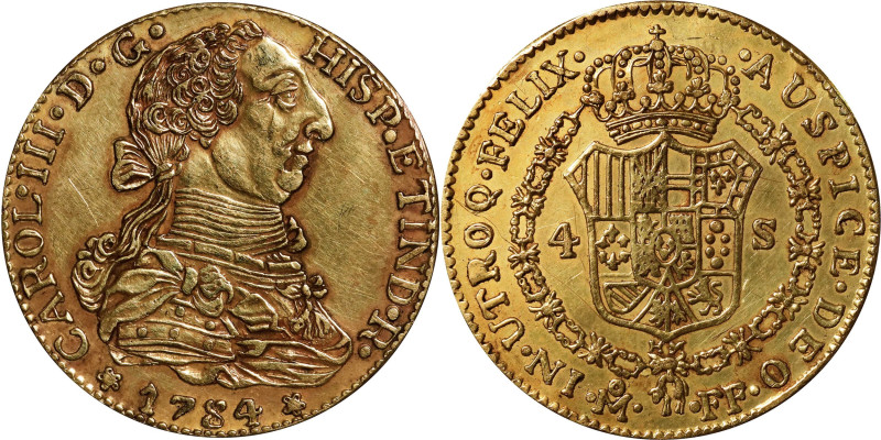 MEXICO. Counterfeit 4 Escudos, "1784-Mo FF". Mexico City Mint. Charles III. EXTR...