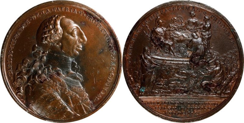 MEXICO. Charles III/Royal Academy of Spanish & Common Law Cast Bronze Proclamati...