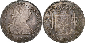 MEXICO. Contemporary Counterfeit 8 Reales, "1789-Mo FM". Imitating Mexico City Mint. Charles IV. VERY FINE Details, Test Cut.

cf. KM-107. Weight: 2...