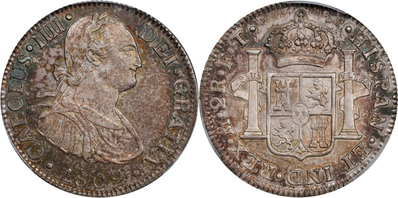 MEXICO. 2 Reales, 1802-Mo FT. Mexico City Mint. Charles IV. PCGS MS-63.

KM-91...