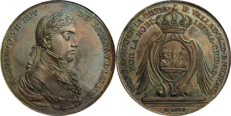 MEXICO. Valladolid de Michoacan. Bronze Proclamation Medal, 1808. Ferdinand VII....