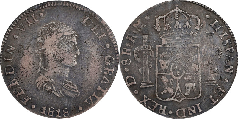 MEXICO. Durango. War of Independence. 8 Reales, 1818-D RM. Durango Mint. Ferdina...