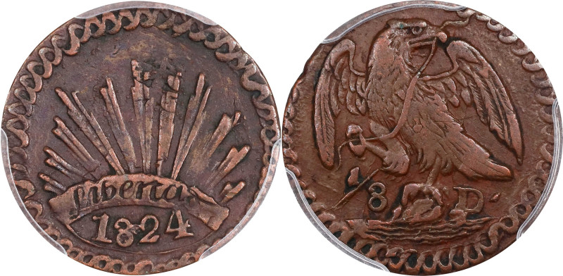 MEXICO. Durango. 1/8 Real, 1824-D. PCGS VF-35.

KM-320. A nicely struck copper...