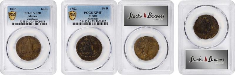 MEXICO. Zacatecas. Duo of 1/4 Reales (2 Pieces), 1825 & 1862. Both PCGS Certifie...