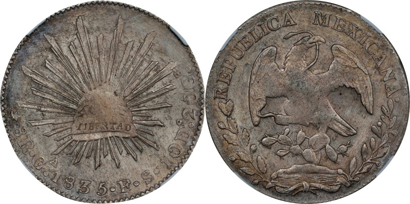 MEXICO. 8 Reales, 1835-Ga FS. Guadalajara Mint. NGC AU Details--Cleaned.

KM-3...