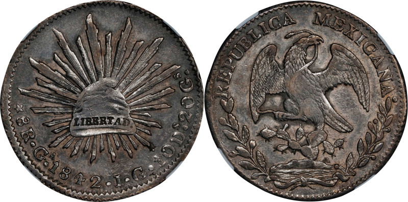 MEXICO. 8 Reales, 1842-Ga JG. Guadalajara Mint. NGC AU-55.

KM-377.6; DP-Ga22....