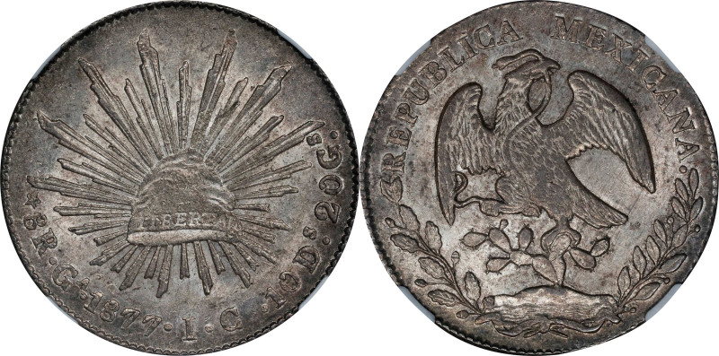 MEXICO. 8 Reales, 1877-Ga IC. Guadalajara Mint. NGC MS-62.

KM-377.6; DP-Ga58....