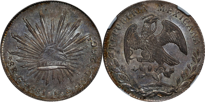 MEXICO. 8 Reales, 1881-Ga FS. Guadalajara Mint. NGC MS-62.

KM-377.6; DP-Ga64....