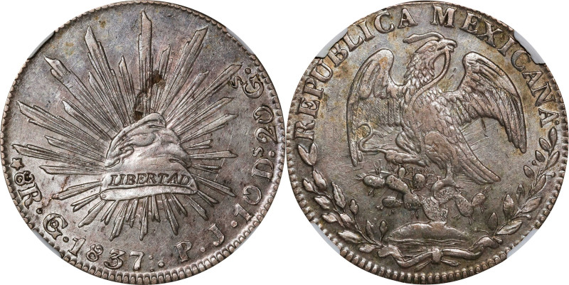 MEXICO. Mint Error -- Die Clash Below Eagle -- 8 Reales, 1837-Go PJ. Guanajuato ...