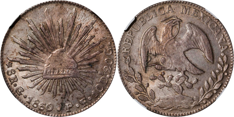 MEXICO. 8 Reales, 1860/59-Go PF. Guanajuato Mint. NGC MS-62.

KM-377.8; DP-Go4...