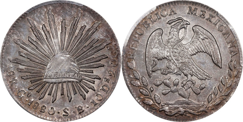 MEXICO. 8 Reales, 1880-Go SB. Guanajuato Mint. PCGS MS-62.

KM-377.8; DP-Go61....