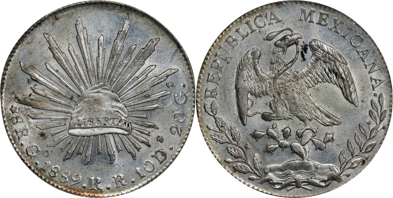 MEXICO. 8 Reales, 1889-Go RR. Guanajuato Mint. PCGS MS-62.

KM-377.8; DP-Go72....