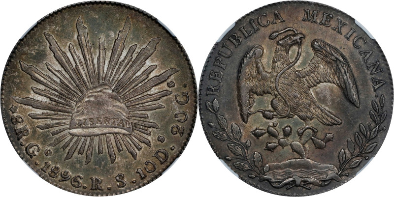 MEXICO. 8 Reales, 1896/1-Go/As. Guanajuato Mint. NGC AU-58.

KM-377.8; DP-Go79...