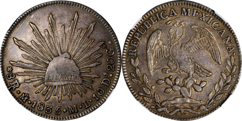 MEXICO. 8 Reales, 1835-Mo ML. Mexico City Mint. NGC AU-55.

KM-377.10; DP-Mo15...