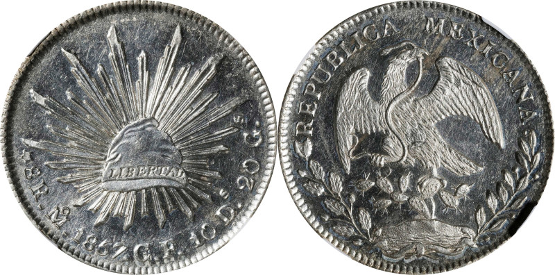 MEXICO. 8 Reales, 1857-Mo GF. Mexico City Mint. NGC MS-62.

KM-377.10; DP-Mo43...