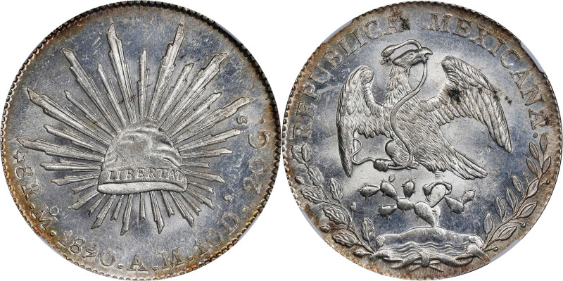 MEXICO. 8 Reales, 1890-Mo AM. Mexico City Mint. NGC MS-63.

KM-377.10; DP-Mo76...