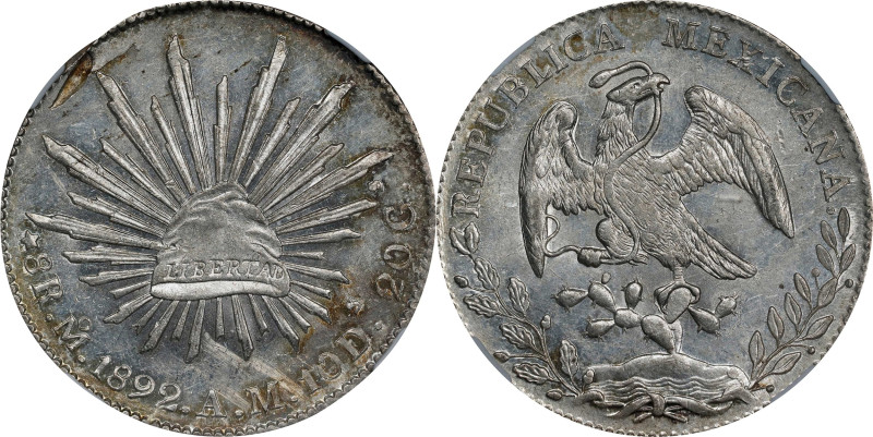 MEXICO. 8 Reales, 1892-Mo AM. Mexico City Mint. NGC MS-61.

KM-377.10; DP-Mo78...