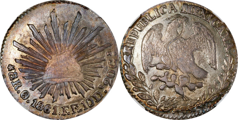 MEXICO. 8 Reales, 1861-Oa FR. Oaxaca Mint. NGC MS-61.

KM-377.11; DP-Oa06. Var...