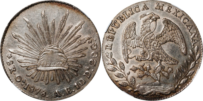 MEXICO. 8 Reales, 1878-Oa AE. Oaxaca Mint. NGC AU-58.

KM-377.11; DP-Oa23. Exq...