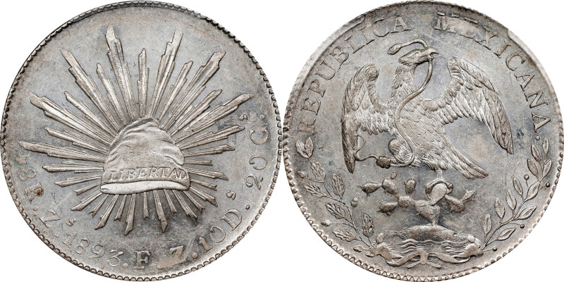 MEXICO. 8 Reales, 1893-Zs FZ. Zacatecas Mint. PCGS MS-62.

KM-377.13; DP-Zs79....