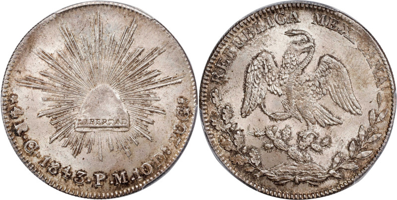 MEXICO. 4 Reales, 1843-Go PM. Guanajuato Mint. PCGS MS-63+.

KM-375.4. Concave...