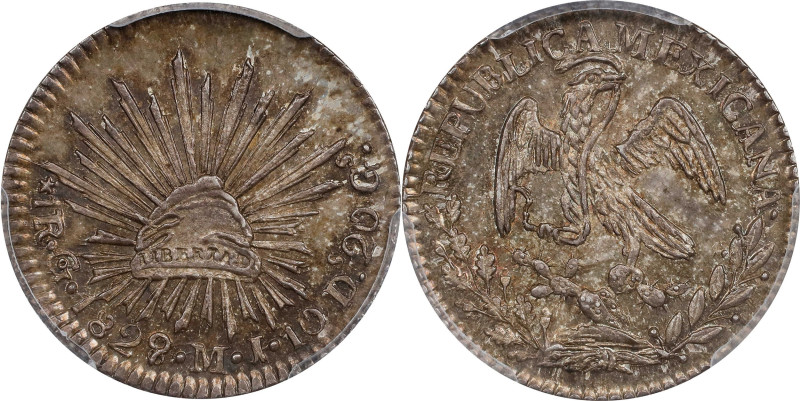 MEXICO. Real, 1829/8-Go MJ. Guanajuato Mint. PCGS MS-64.

KM-372.6. Variety wi...