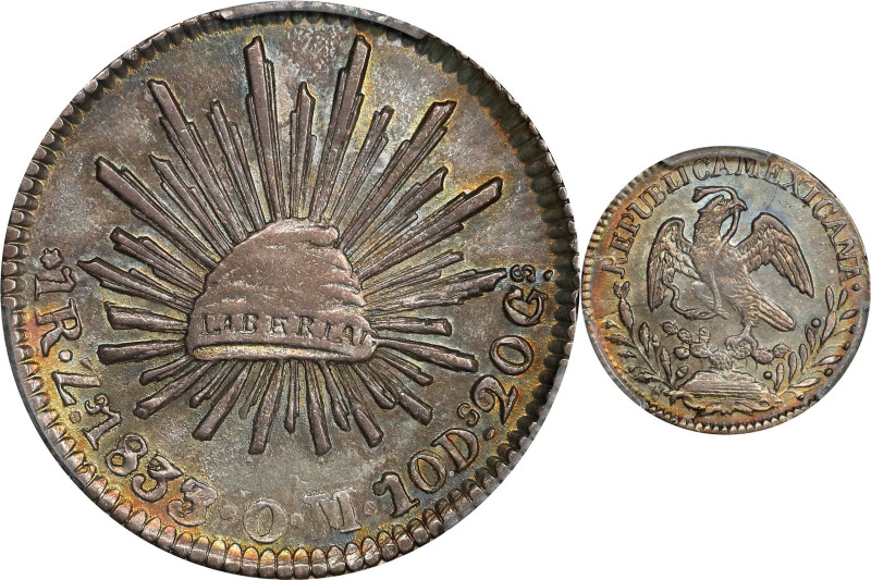 MEXICO. Real, 1833/2-Mo MJ. Mexico City Mint. PCGS AU-58.

KM-372.8. This exam...