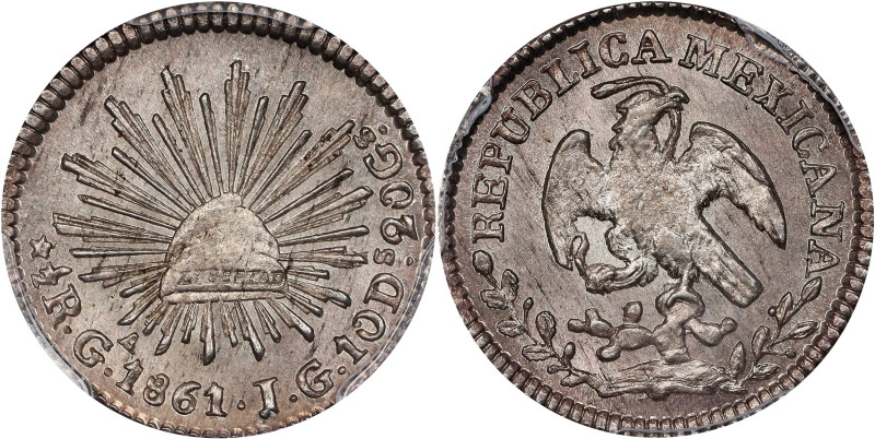 MEXICO. 1/2 Real, 1861-Ga JG. Guadalajara Mint. PCGS MS-66.

KM-370.5. The fin...