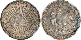 MEXICO. 1/2 Real, 1863-Mo TH. Mexico City Mint. NGC MS-62.

KM-370.9. This bright and beautiful nearly-Choice example delivers a rich luster and str...