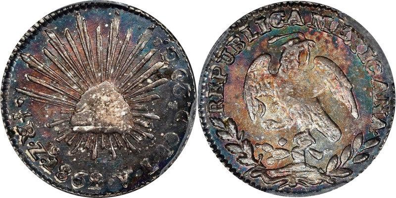 MEXICO. 1/2 Real, 1862-Zs VL. Zacatecas Mint. PCGS MS-62.

KM-370.11. Inverted...