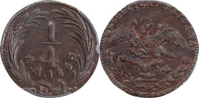 MEXICO. 1/4 Real, 1836-Mo A. Mexico City Mint. PCGS MS-62 Brown.

KM-358. A handsome and charming Mint State minor, delivering rich details and much...
